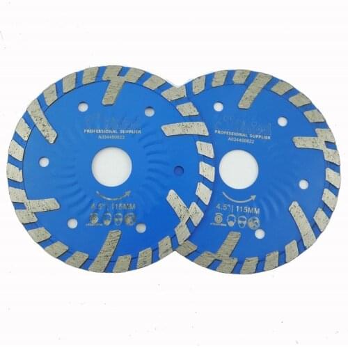 DIATOOL 2pcs 4.5" Hot pressed Diamond turbo Blade with Slant protection teeth stone concrete granite marble masonry Cutting disc