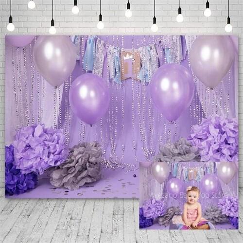 1st Birthday Party Photography Background Purple Balloon Glitter Dot Baby Flower Backdrop Photo Studio Photozone Photocall Decor