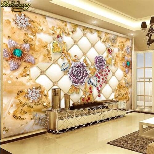 Beibehang Custom Photo Wallpaper Mural 3D Soft Bag Luxury Gold Diamond Flower Jewelry Wall papel de parede 3D Wall paper
