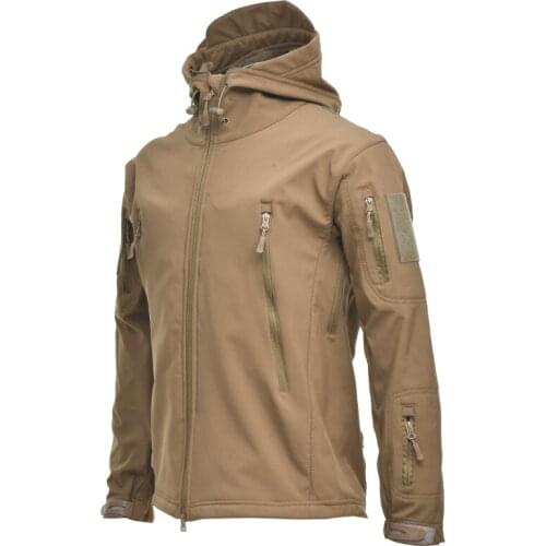 Camouflage Hooded Fleece Mens Fishing Warm Jacket Tactical Soft Shell Shirt Windproof And Waterproof Clothes
