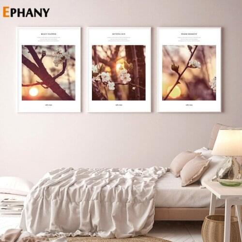 Peach Blossom Flower Picture Scandinavian Poster Nordic Sunset Landscape Print Wall Art Canvas Painting Living Room Decor
