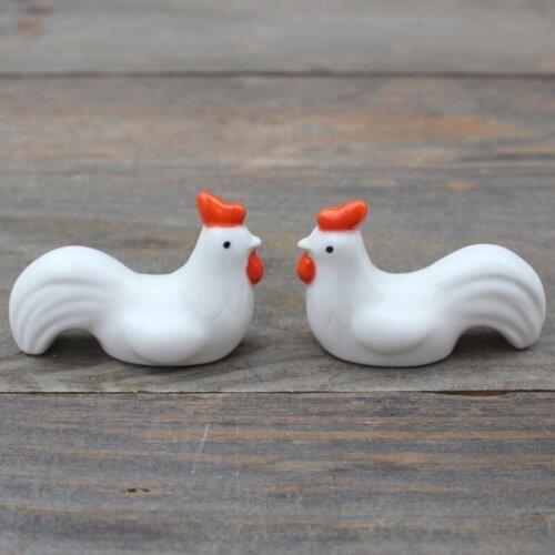 2pc Ceramic Cocks Miniature Animal Decoration Home Garden Mini Dollhouse Toy Craft Ornaments Micro Decor DIY Gift