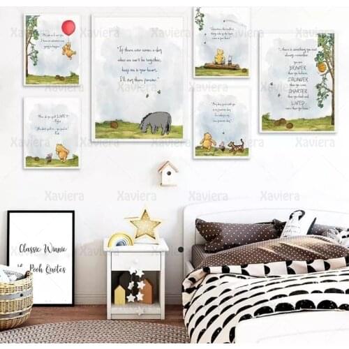 Classic Winnie The Pooh Quotes Posters Print Cartoon Animals Wall Art Watercolor Canvas Painting Picture Nursery Decor Kids Room