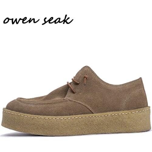 Owen Seak Men Casual Shoes Luxury Sneakers Trainers Cow suede Leather Boots Arrivals Adult Male Spring Lace Up Flats Black Shoes
