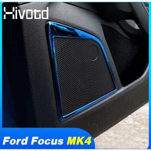 Stainless Steel Car Door Audio Speaker Cover Chrome Interior Decoration Parts For Ford Focus MK4 ST Line 2019 2020 Accessories