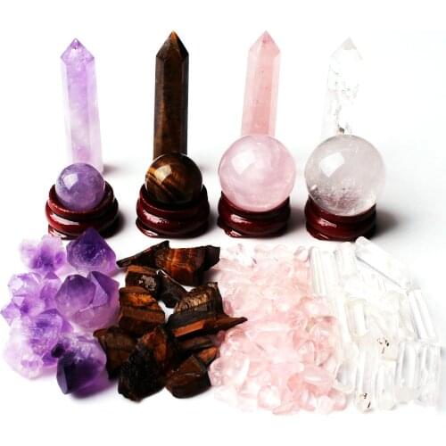 Lots Mixed Natural Crystal Ball Beads Obelisk Wand Point Gravel Mineral Specimen Collection Reiki Home Decor