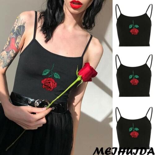 Womens Ribbed Tank Top Devil Print Crop Vest Top Summer Tops Tee Modernist Fashion Casual Sexy Slim Sling Short Tops Vest Shirt