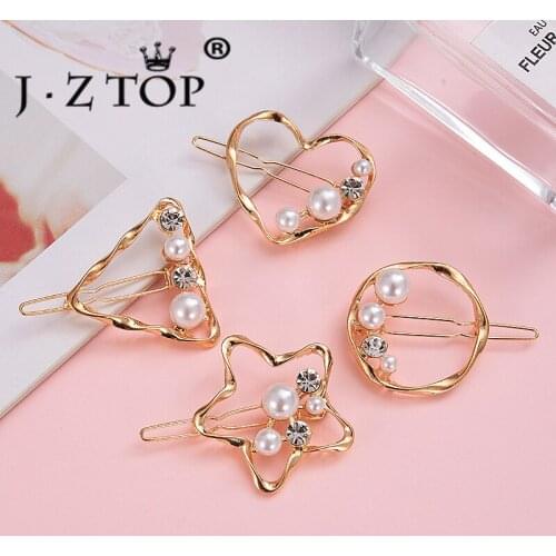 Fashion Metal Hollow Love Heart Hairpin Women Rhinestone Pearl Hair Clip Gold Hairpins Snap Barrette Hairpin Accesorios Mujer
