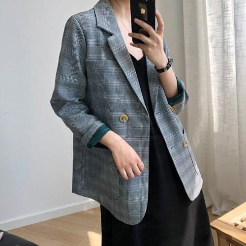 Fashion Autumn Women Plaid Blazers and Jackets Work Office Lady Suit Slim Double Breasted Business Female Suits