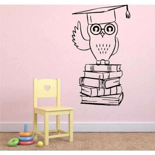Cartoon Owl Doctor On The Books Plane Wall Sticker Removable Home Decoration Art Murals For Kids Room Waterproof PVC Decal M0039