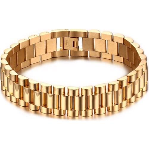 Yobest Men Bracelet Gold-Color 22cm Chunky Chain Bracelets Bangles Stainless Steel Male Jewelry Gift