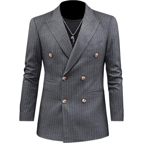 New Double-Breasted Suit Mens Luxury Brand Mens Suit High-Quality Tuxedo Mens Suit Prom Stage Costume stripe Suit Jackets