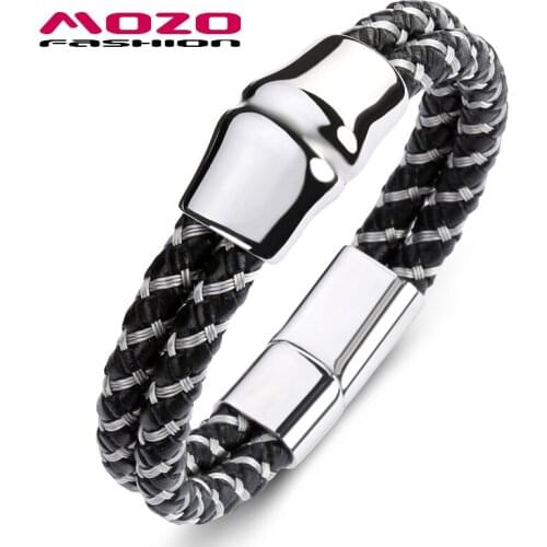 New Men Bracelet Leather Rope Stainless Steel Magnetic Clasps Bangle High Quality Fashion Jewelry PS2103