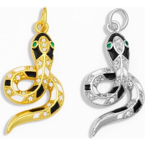 OCESRIO Trendy CZ Enamel Gold and Silver Snake Pendant Necklace Charms for Jewelry Making Bulk Wholesale Mexican Jewelry pdta182