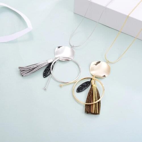 Alloy Tassel Round Pendant Necklaces For Women Retro New Long Chain Necklace Choker Fashion Jewelry collares de moda