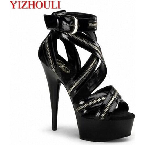 Dinner performance sexy super high heels, Roman style sandals 15cm high heel new style, zipper uppers, sandals