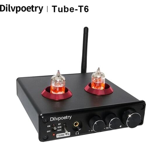 Dilvpoetry Tube-T6 3.5mm headphone preAmplifier DAC CM6642+NE5532+QCC3008+6*1 Tube Amplifier Bluetooth APT-X PC-USB 24bit/192kHz