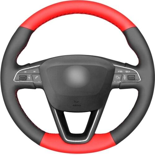 Hand-stitched Black Red Artificial Leather Car Steering Wheel Cover for Seat Leon Ibiza Alhambra Arona Ateca Tarraco Toledo 2018