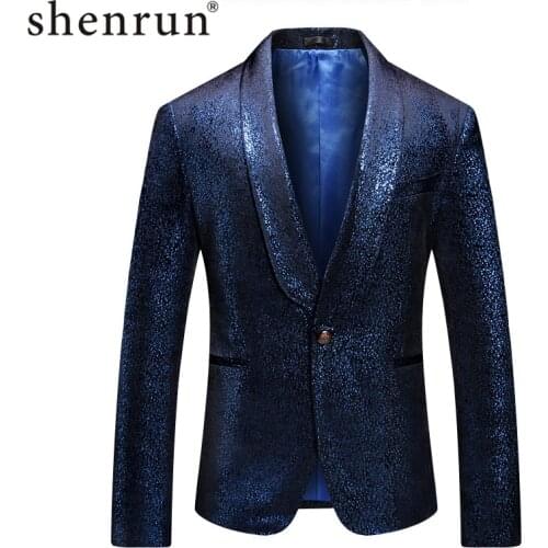 Shenrun Men Glossy Blazers Slim Casual Suit Jacket Fashion Wedding Groom Tuxedo Shawl Lapel Stage Costume Host Singer Musician