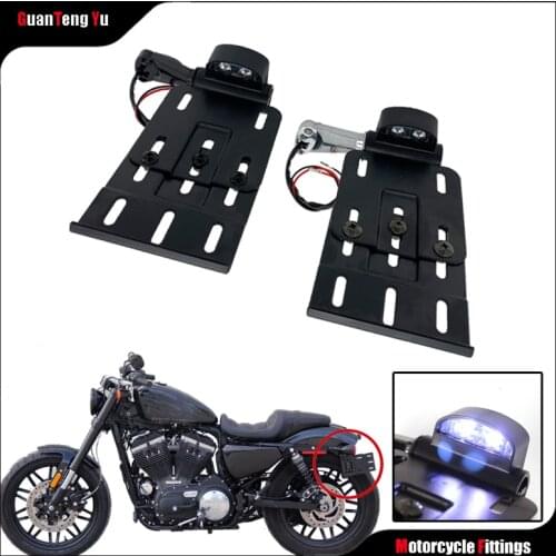 For Harley Breakthrough XL 1200 883 X48 72 Fat Boy Turn Signal Folding LED Light Side Mount License Plate Frame Adjustable