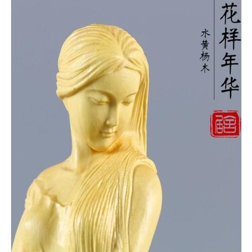 Statuette Home Buxus microphylla Wood carving ornaments home ornament Carving handicraft gifts girl beauty