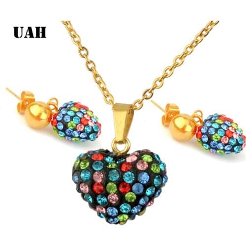 UAH Gold Jewelry Sets Nigerian Wedding African Beads Crystal Bridal Jewellery Set Rhinestone Ethiopian Jewelry parure