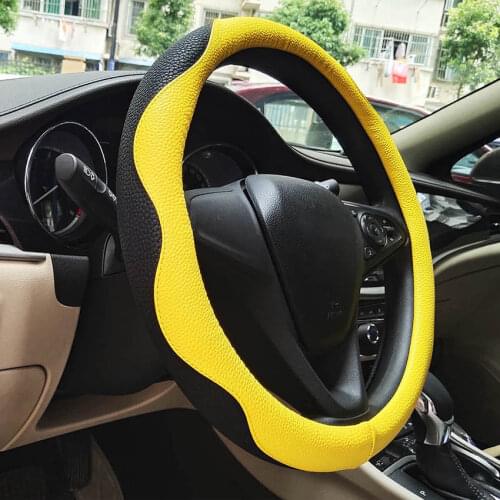 Universal Car Leather Steering Wheel Cover,New Design Sport Styling Cowhide Anti Slip Steering Wheel Covers For 15inch(38cm)