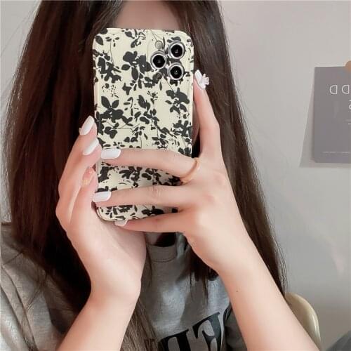 Retro Splash ink abstract Flowers art Korean Phone Case For iPhone 11 12 Pro Max Xr Xs Max 7 8 Plus X 7Plus case Cute Soft Cover