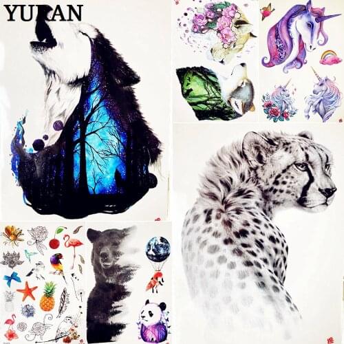 Roaring Wolf Temporary Tattoo Stickers Women Body Art Leopard Waterproof Fake Black Tattoo Stickers 3D Panther Sexy Tatto