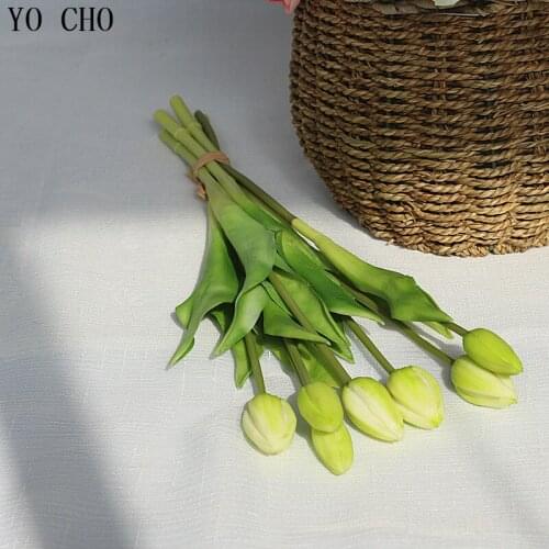 YO CHO 7PCS Mini Latex Tulips Fake Flowers Real Touch Wedding Flower Home Adornment Of Artificial Flower Bouquet Party Supplies