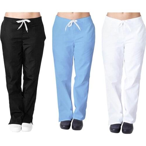 XS-3XL 3Colors Drawstring Flare Leg Pocket Nurse Uniform Plus Size Soft Hand Feel Women Clinic Work Pants