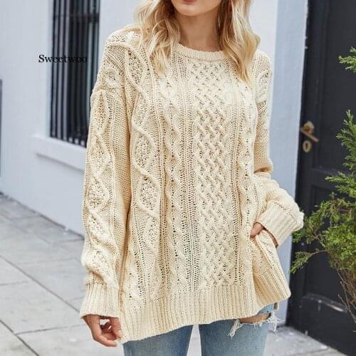 Casual 2020 Autumn Winter O Neck Loose Sweater Patchwork 2 Solid Color Women Basic Pullover