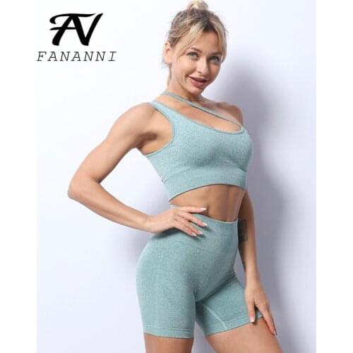 FANANNI Explosive Yoga Clothing Set Camisole Sports Fitness Single Shoulder Strap Bra Shorts Two-Piece Set