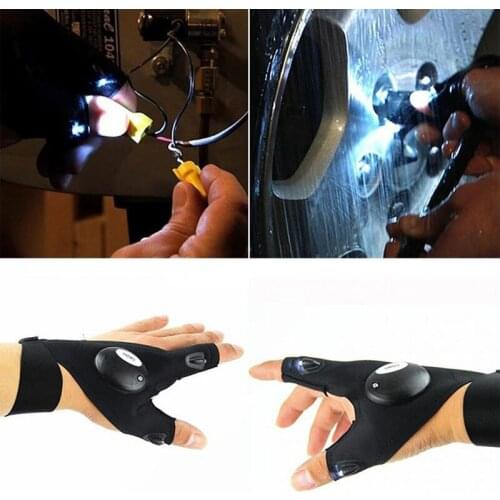 1Pair Right & Left Outdoor Charged Hiking Fishing Fingerless Gloves with LED Light Waterproof Flashlight Gloves Party Ball