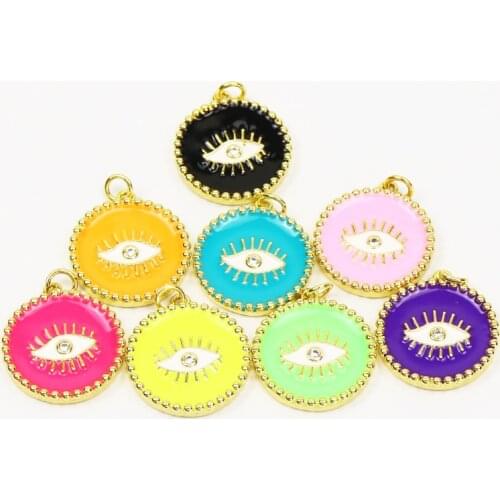 10 Pcs Enamel Neon colorful Pendant Charms Eyes Pendant Zircon Eyes Jewelry Pendant Accessories Necklace 51790