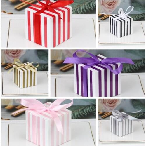 100 Pieces/Lot) Simple Pattern Wedding Decoration Square box of stripe gift box for Any Party favor box for guests