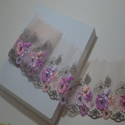 13Meters Fashion Embroidered Lace Trim Flowers Pink Yellow Fabric Ribbon DIY Craft Sewing Dress Clothing Accessories