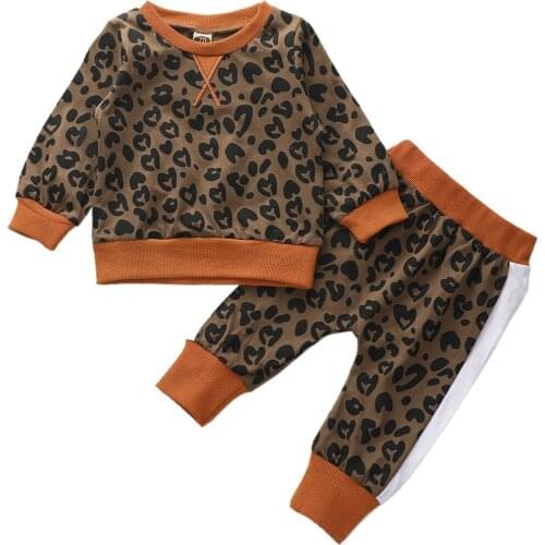 2020 Autumn Baby Clothing Sets Toddler Infant Cotton Baby Boy Girls Leopard Print Sweatshirts Tops+pants Sport Suit Set 0-2 Year