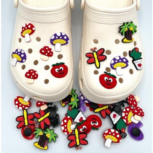 2021 Cute Mushroom Cactus Shoe Charms For Croc Shoe Custom Decoration Womens Slipper DIY Fashion Shoe Badge Flowers Accessories