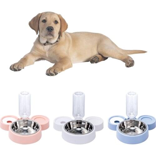 3 in 1 Double Dog Cat Water and Food Bowl Set Automatic Water Dispenser Bottle Pet Food Feeder Dish for Small Medium Dog Cat
