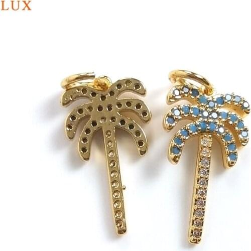 5pc Gold Micro Pave CZ Coconut Tree Pendant Charm Micro Pave Charm Dainty Coconut Tree Pendant Necklace For Women DIY Jewelry