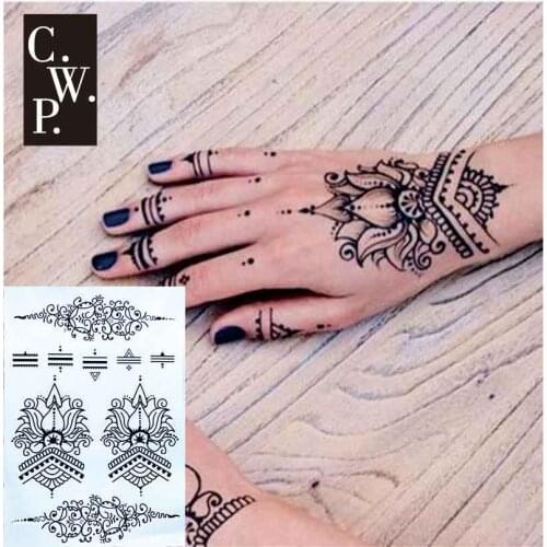 #BH1709 1 piece Lotus Wrist Black Henna Temporary Tattoo with Modern Henna Pattern Tattoo for Hands Stickers