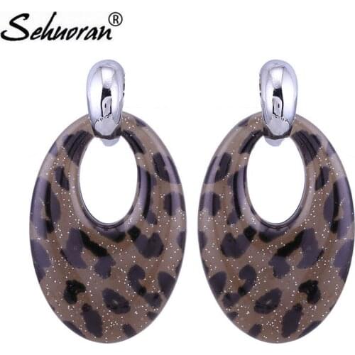 Sehouran Oval Big Drop Earrings For Woman Resin Printer Tiger For Trendy Fashion Woman Earrings Brand Jewelry