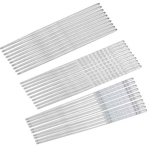 5 Pair Stainless Steel Chopsticks Non-Slip Durable Tableware Blue and White Pattern Hollow Anti-scald Chopsticks