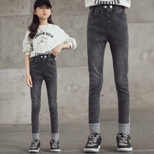 Teenage Girls Skinny Denim Pants Casual Solid Color New Spring Autumn Kids Slim Bottoms Clothes Childrens Jeans 6 8 10 12Years