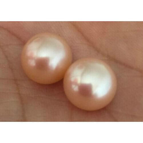 Elegant pair 12-13mm AAA perfect south sea pink pearl earring 14 t
