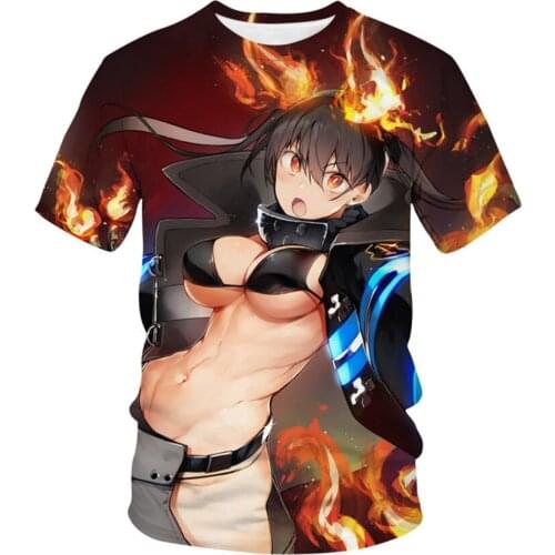 Anime Fire Force 3D Printing T-shirt MenWomen Summer Harajuku Cartoons Streetwear Fashion Casual Hip-hop O-Neck Oversized Top