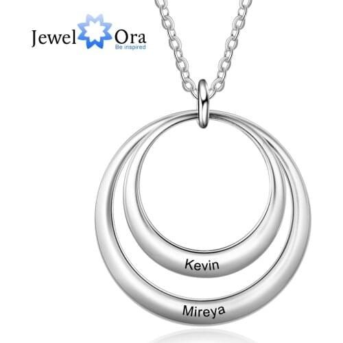 Customized 2 Names Engraved Necklaces for Women Personalized Double Circle Pendant Necklace (JewelOra NE103390)