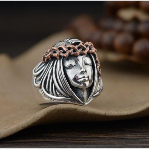 S925 Sterling Silver fashion jewelry vintage Thai silver Anillos Flower ring men and women maiden angel, adjustable silver rings