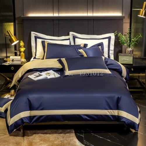 140S Double Line Long-Staple Cotton Bedding Set High-end Splicing Color Duvet Cover Pillowcase Flat sheet Luxury Nordic Style